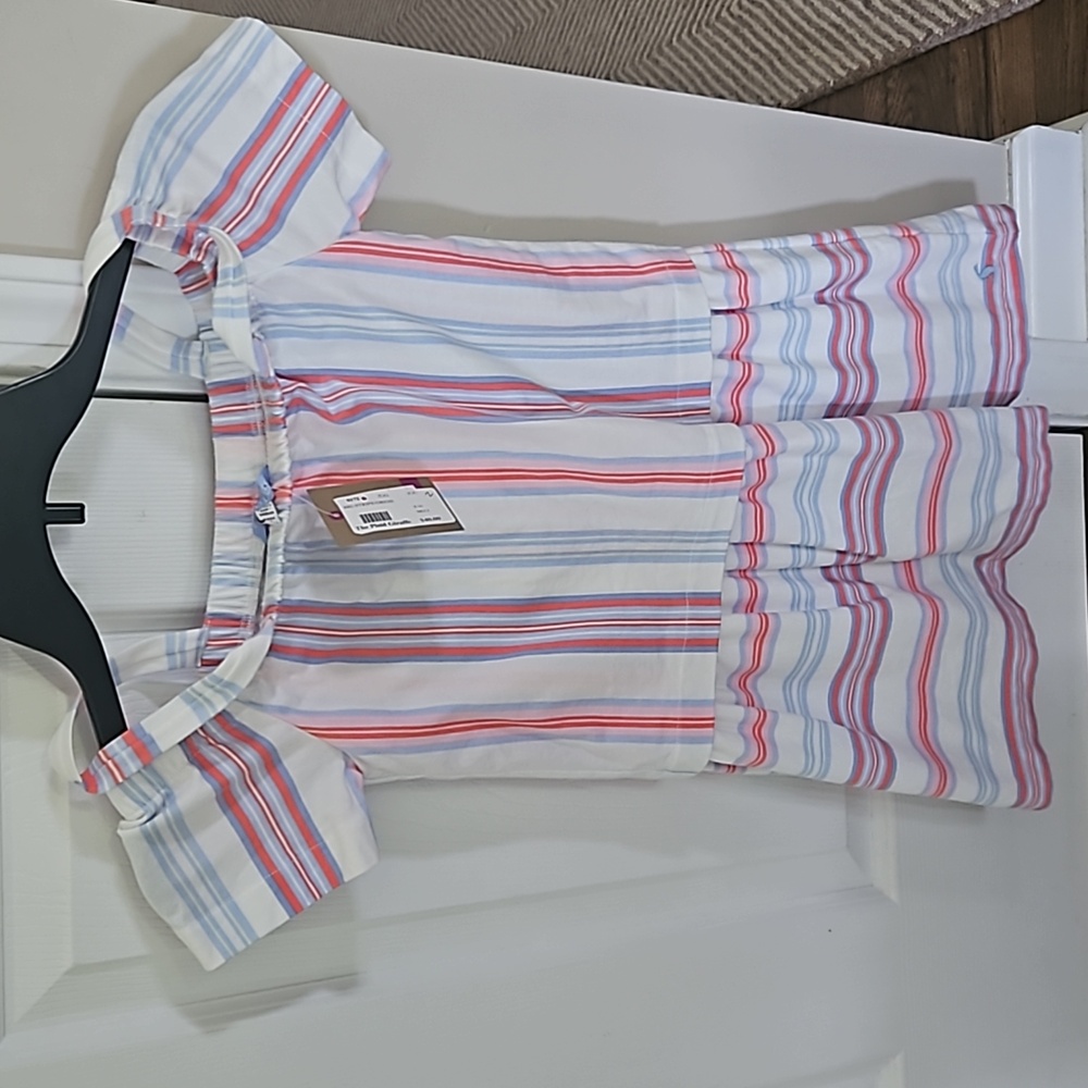 Joules Girls size 9-10  new with tags  stripped cotton dress white pink blue
